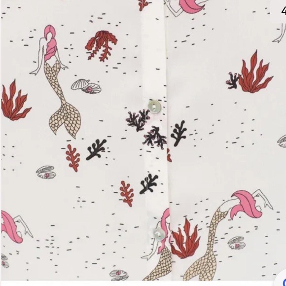 ZARA white mermaid button down blouse top size M women coral pink casual Q12 - Picture 3 of 6